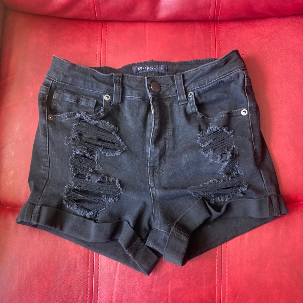 High rise midi Aeropostale distressed jean short shorts